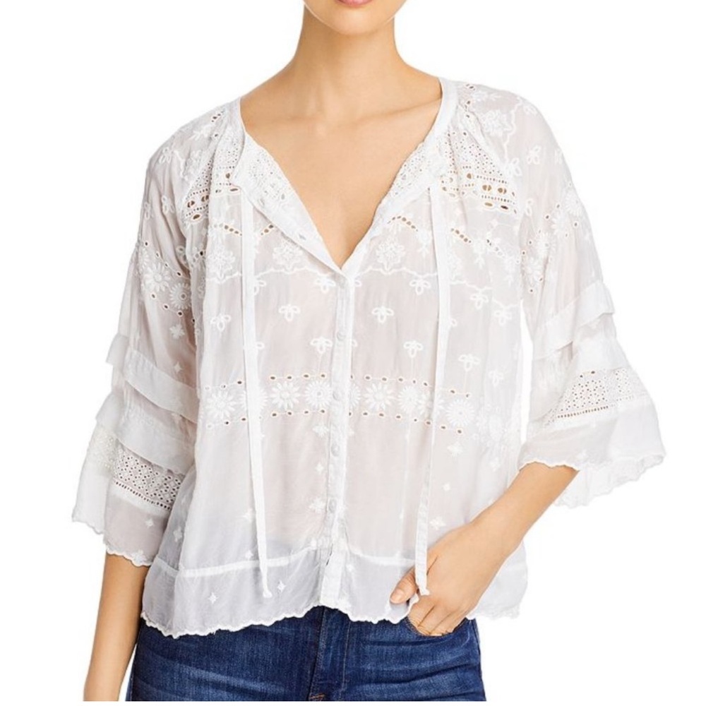 Johnny Was White Embroidered Blouse